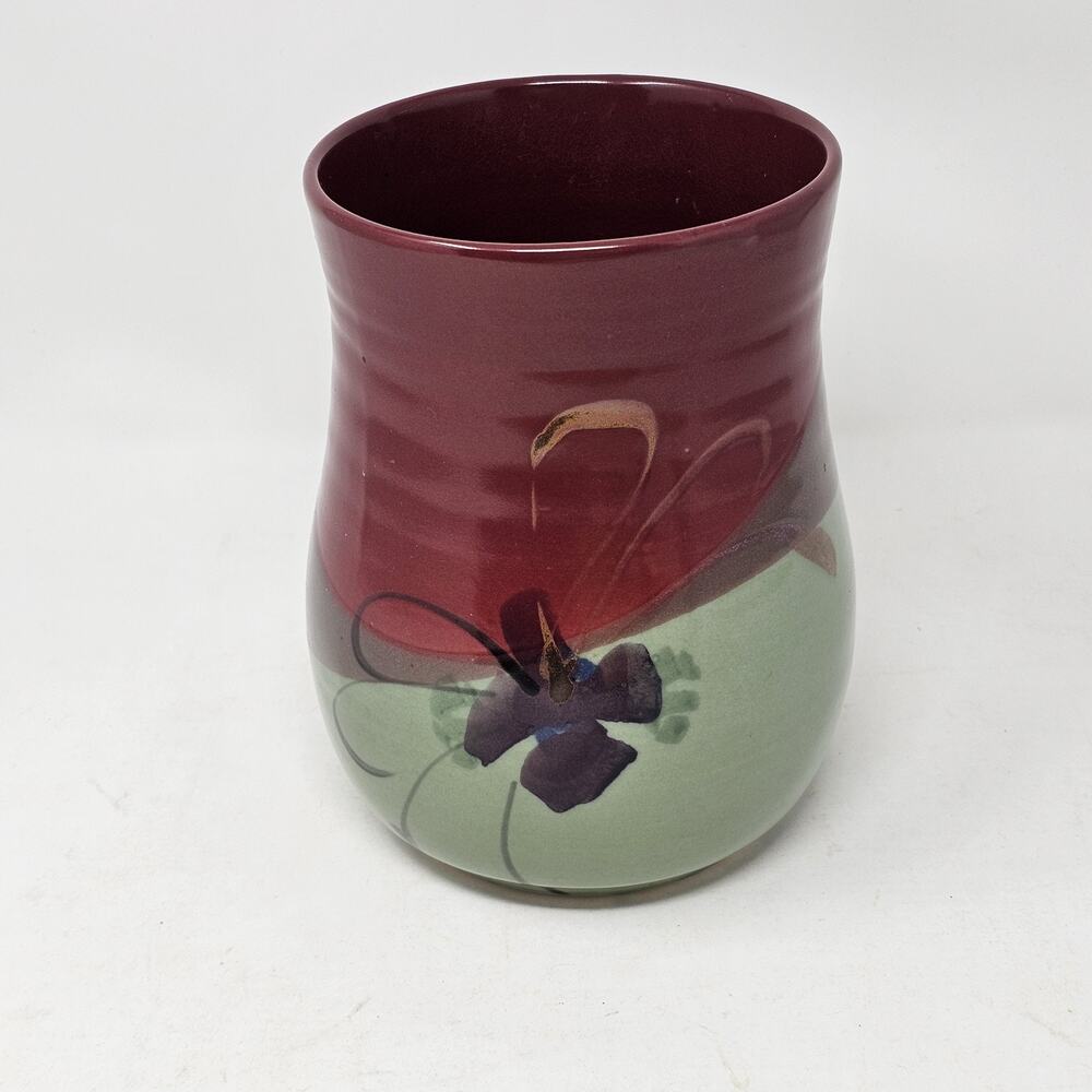 Kent Follette Studio Art Pottery Cranberry Maroon Green Crystalline Vase Signed